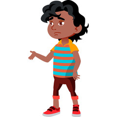 Young Boy With Curly Dark Hair Wearing A Striped Polo Shirt And Red Shorts Standing On A Transparent Background