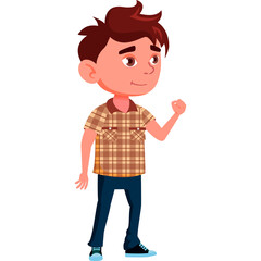 Young Boy Wearing Plaid Shirt And Jeans Posing Confidently With A Clenched Fist In A Studio Setting With A Transparent Background And Soft Lighting