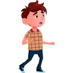 Young Boy With Brown Hair Wearing A Plaid Shirt And Jeans Looking Worried With Arms Out On White Background