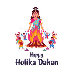 Obraz premium Joyful Holika Dahan Celebration with Bonfire and Festive People