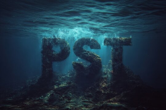 Underwater text effect creates realistic representation of bold letters submerged in a serene aquatic environment