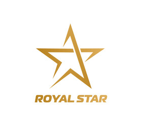 Obraz premium Royal golden star geometric icon or sign. Company identity geometric emblem, brand star luxury vector icon. Business success abstract sign or sport team leadership award graphic symbol