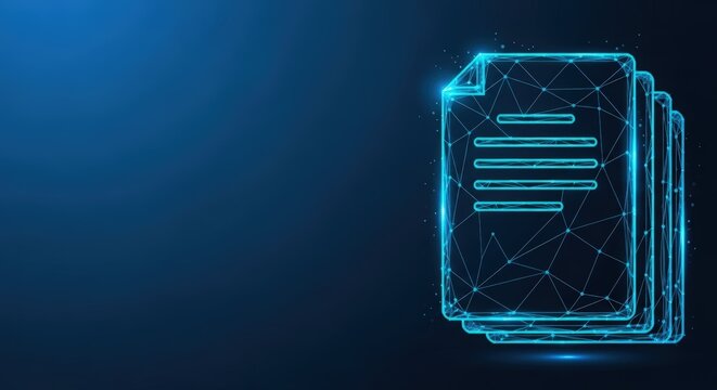 Digital Document With Network Technology Overlay On Blue Background