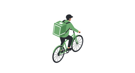 Obraz premium Isometric delivery cyclist with backpack for urban transportation design