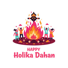 Joyful Holika Dahan Celebration with Bonfire and Festive People