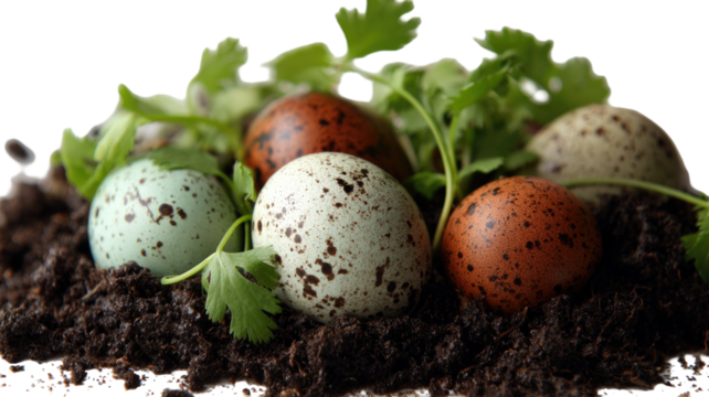 Colorful easter eggs nestled in a green grass basket for the spring holiday celebration - Powered by Adobe