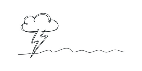 Continuous line drawing of cloud and lightning bolt
