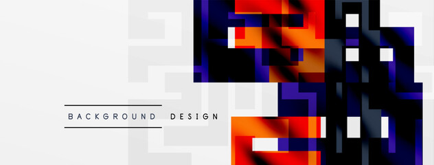 Abstract geometric background. Vivid colors blend with gray squares. Modern design element for digital projects.