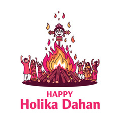 Joyful Holika Dahan Celebration with Bonfire and Festive People