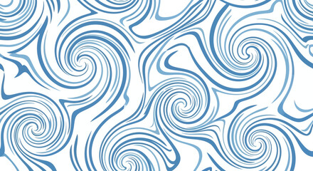 A white background with blue swirls and curvilinear lines in a seamless pattern