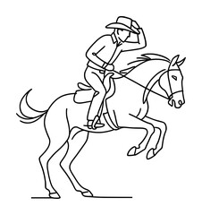 sketch drawing of a cowboy riding a horse (rodeo) - continous line (artwork 1)