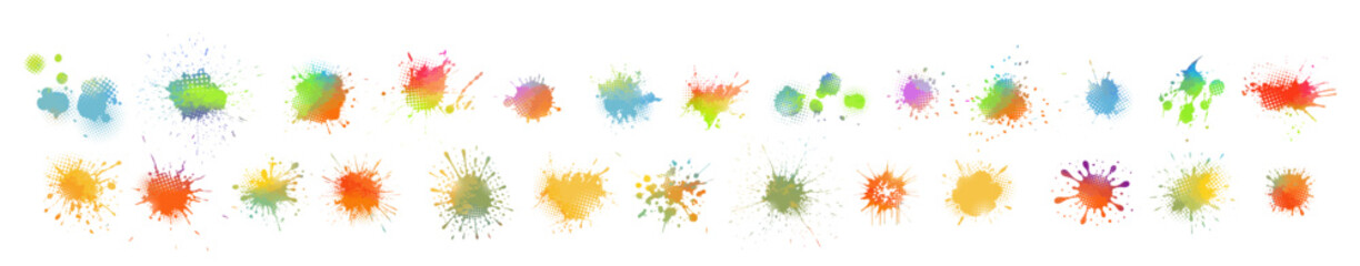 Colorful pastel watercolor splashes, paint blot. Hand drawn. Not AI, vector illustration.