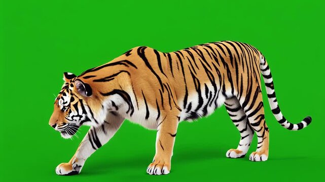 Tiger auf Chroma Key Greenscreen – isoliertes Tier	
