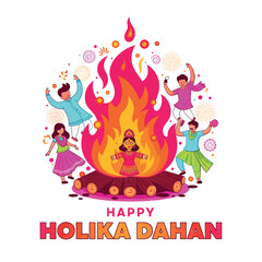 Joyful Holika Dahan Celebration with Bonfire and Festive People