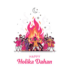Joyful Holika Dahan Celebration with Bonfire and Festive People