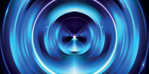 Radiant rings of blue energy converge in motion, creating a futuristic cosmic vortex of light