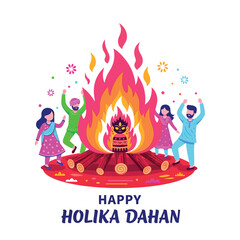 Joyful Holika Dahan Celebration with Bonfire and Festive People