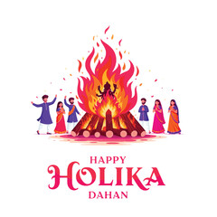 Joyful Holika Dahan Celebration with Bonfire and Festive People