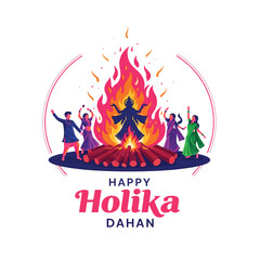 Joyful Holika Dahan Celebration with Bonfire and Festive People
