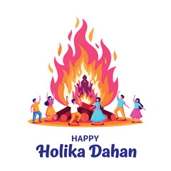 Joyful Holika Dahan Celebration with Bonfire and Festive People