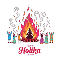 Joyful Holika Dahan Celebration with Bonfire and Festive People