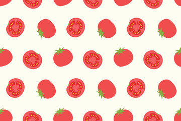 Cute tomato fruit pattern with hand-drawn style on cream background seamless repeat pattern