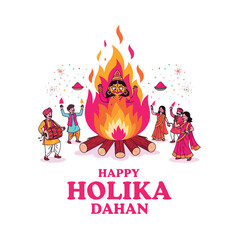 Joyful Holika Dahan Celebration with Bonfire and Festive People