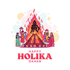 Joyful Holika Dahan Celebration with Bonfire and Festive People