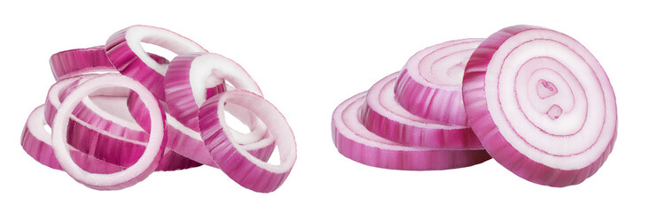 Red onion slices isolated on a white background