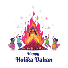 Joyful Holika Dahan Celebration with Bonfire and Festive People