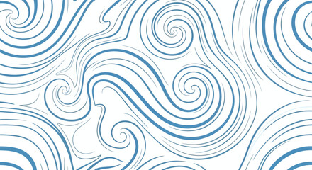 Blue swirls and lines create a dynamic flowing pattern against a white background