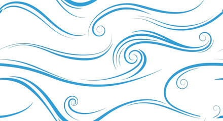 Blue swirls  curved lines some spiraling on white background simple graphic design