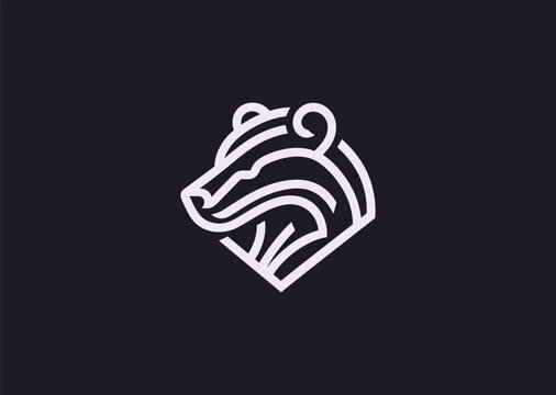 A minimalist badger logo in elegant line art, symbolizing determination and courage, designed with clean flowing strokes in a balanced geometric vector style