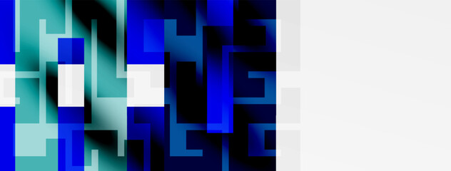 Abstract geometric pattern. Blue hues dominate, creating modern visual texture. White space provides contrast, simple design.