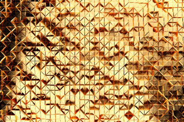 Golden geometric triangle pattern with metallic shine for luxury design. 3d render
