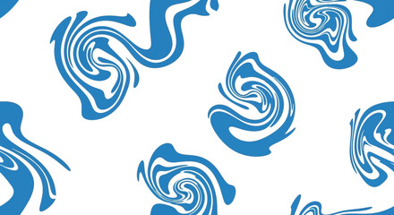 Swirling blue fluid shapes on a white background create an abstract repeating pattern