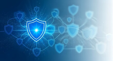 Cyber security shield protection on blue background