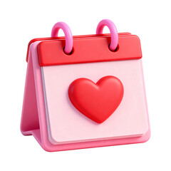 A Pink 3D Calendar Featuring a Large Red Heart Symbolizing Love and Romance on Transparent Background