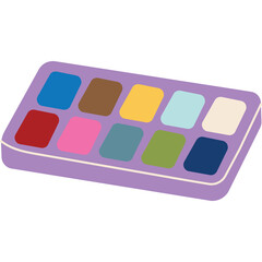 Watercolor Paint Palette With Ten Colorful Blocks Of Paint In A Purple Case With A Transparent Background