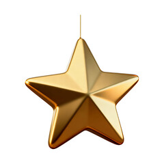 A Shiny Golden Star Hanging Down Suspended by a Thin String on a Transparent Background