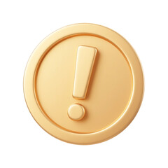 Golden Exclamation Mark Coin Symbol for Gaming and Alert Notifications 3D Rendering Isolated on Transparent Background