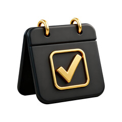 3D Calendar With Golden Check Mark Isolated on Transparent Background for To Do Lists and Planning