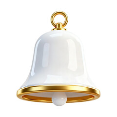 A Shiny White Christmas Bell Ornament with a Gold Rim and Golden Hanging Loop Isolated on a Transparent Background