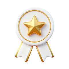 A Golden Star Award Emblem With White Ribbons Featuring Luxury Gold Trim Isolated On A Transparent Background