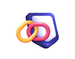 The concept of link protection and security. Defense and prevention from malicious links or phishing links. 3D style illustration of a shield and chain. Technology and security. White background