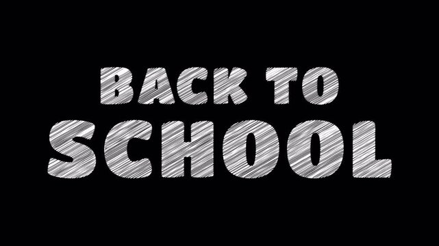 Back To School white title with scribble animation on alpha channel. Perfect for back to school themed motion graphic designs.