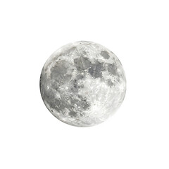 A beautiful and detailed full moon glowing brightly in the night sky isolated on a transparent or white background. PNG
