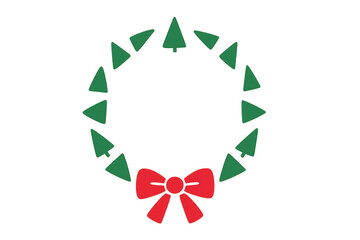 Obraz premium Christmas wreath with red bow icon design on transparent background, simple minimal festive garland illustration for holiday greeting