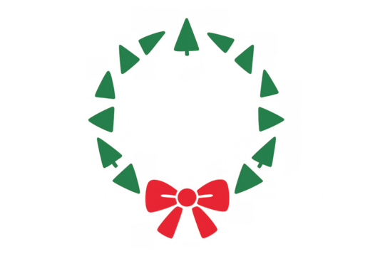 Christmas wreath with red bow icon design on transparent background, simple minimal festive garland illustration for holiday greeting