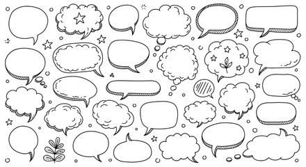 Fototapeta premium Collection of hand drawn doodle speech bubbles and thought clouds with decorative elements